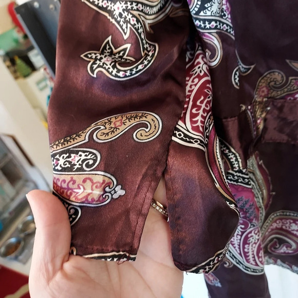 Lane Bryant Brown and Pink Paisley Silk Wrap Blouse in Size 22/24W - Picture 6 of 11